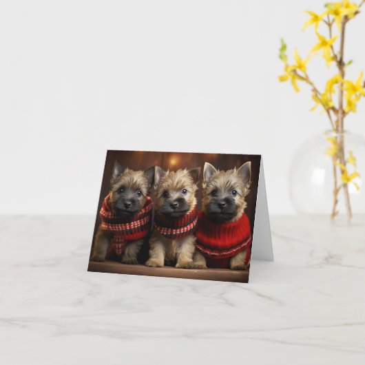 Carte de Noël Cairn Terrier Puppies (Fleur jaune)