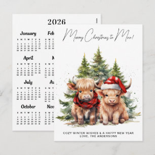 Carte de Noël Calendrier 2027 Vache Highland Cosy