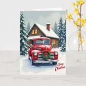 Carte de Noël camion rouge classique (Fleur jaune)