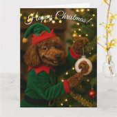 Carte de Noël Caniche (Fleur jaune)