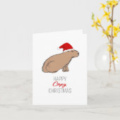 Carte de Noël Capybara Cute Retro Dessinée À La Ma (Fleur jaune)