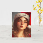 carte de noël casquette fille (Fleur jaune)