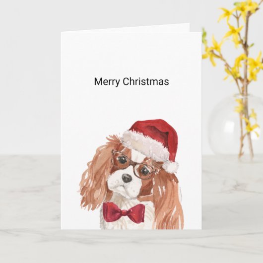 Carte de Noël Cavalier King Charles Spaniel (Fleur jaune)