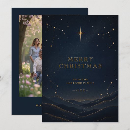 Carte de Noël Céleste Moderne en Or TMF26 (Devant / Derrière)