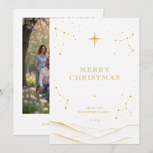 Carte de Noël Céleste Moderne en Or TMF26 (Devant / Derrière)