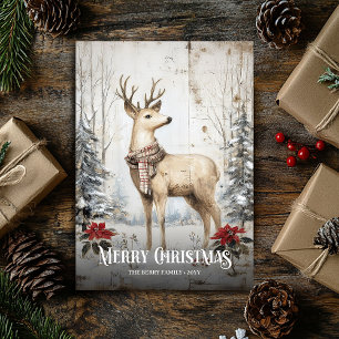 Carte de Noël cerf aquarelle rustique couleurs neu