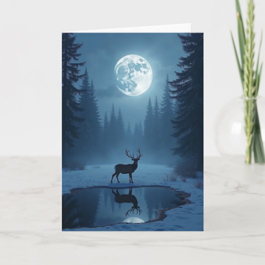 Carte de Noël Cerf au Clair de Lune (Devant)