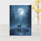 Carte de Noël Cerf au Clair de Lune (Fleur jaune)