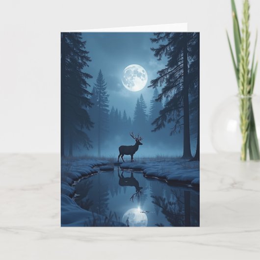 Carte de Noël Cerf au Clair de Lune (Devant)