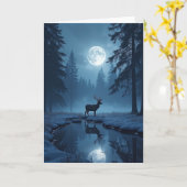 Carte de Noël Cerf au Clair de Lune (Fleur jaune)