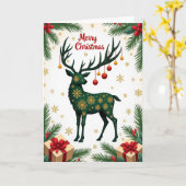 Carte de Noël Cerf Émeraude (Fleur jaune)