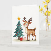 Carte de Noël Cerf Joyeux (Fleur jaune)