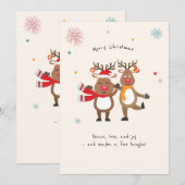 Carte de Noël chaleureuse et mignonne de renne (Devant / Derrière)