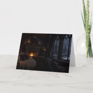 Carte de Noël Chambre à coucher au coin du feu de