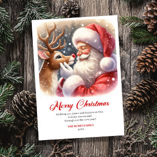 Carte de Noël charmante et classique de Santa et R