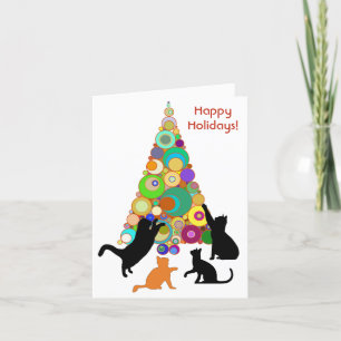 Carte de Noël Chat Arrosant Autour De La Tr De Noë