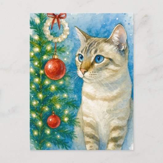 Carte de Noël Chat au pied de l'Arbre (Devant)