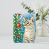Carte de Noël Chat au pied de l'Arbre (Debout devant)