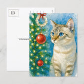 Carte de Noël Chat au pied de l'Arbre (Devant / Derrière)