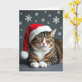 Carte de Noël Chat avec Chapeau (Fleur jaune)