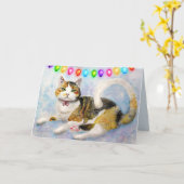 CARTE DE NOËL CHAT CALICO (TORTUE) (Fleur jaune)