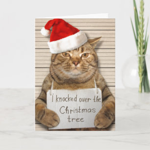 Carte de Noël Chat Coupable en chapeau de Père Noë