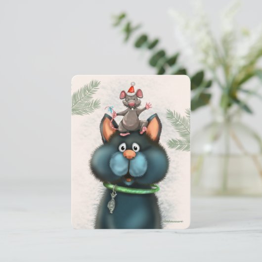 Carte de Noël chat et souris (Debout devant)
