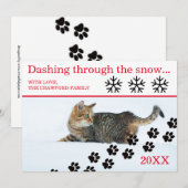 Carte de Noël - Chat se précipitant dans la neige (Devant / Derrière)
