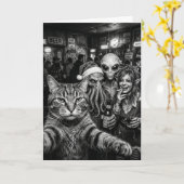 Carte de Noël Chat Selfie Bigfoot Alien (Fleur jaune)
