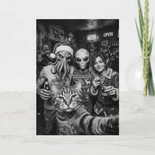Carte de Noël Chat Selfie Bigfoot Alien