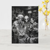 Carte de Noël Chat Selfie Bigfoot Alien (Fleur jaune)