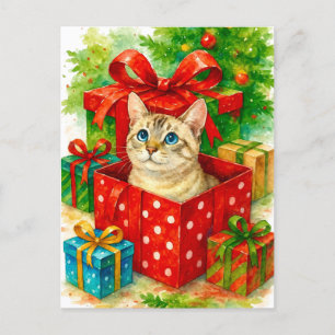 Carte de Noël chat surprise cosy