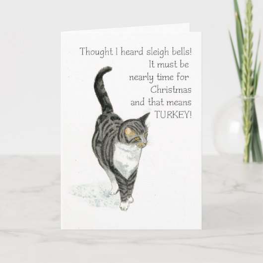 Carte de Noël - chat tigré gris (Devant)