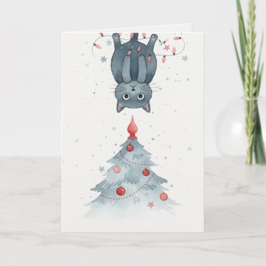 Carte de Noël Chaton à l'Envers (Devant)