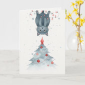 Carte de Noël Chaton à l'Envers (Fleur jaune)