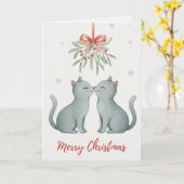 Carte de Noël Chatons qui s'embrassent sous le Gui (Fleur jaune)