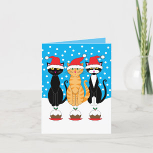 Carte de Noël : Chats de Noël en casquette rouge