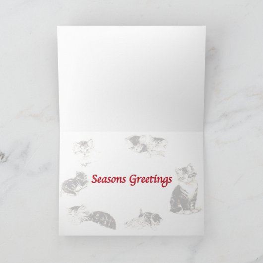 Carte de Noël : "Chats mangeant et jouant " (Intérieur)