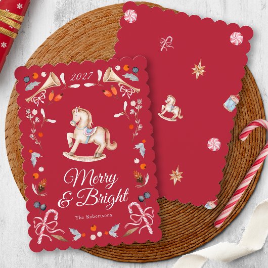 Carte de Noël Cheval à Bascule Vintage