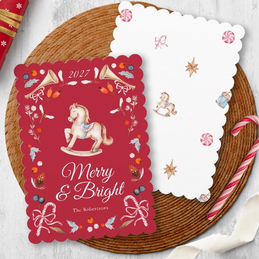 Carte de Noël Cheval à Bascule Vintage