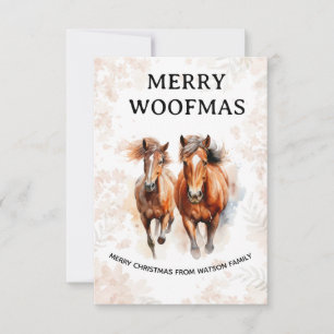 Carte de Noël Cheval à l'aquarelle Joyeux Woofmas