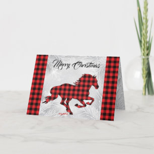 Carte de Noël Cheval Rouge Et Noir Plaid