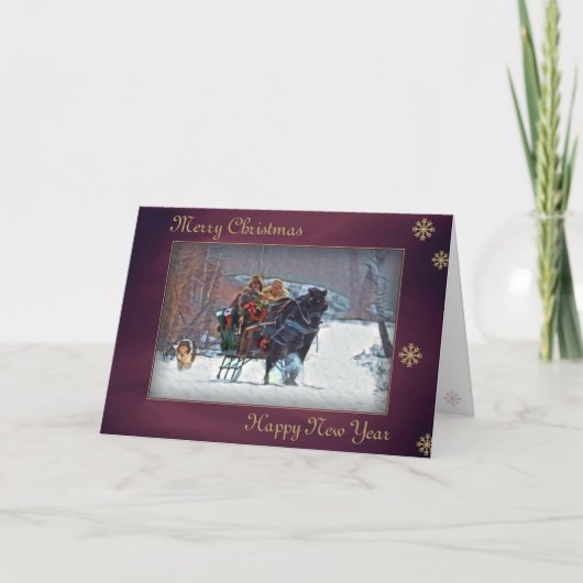 Carte de Noël "Cheval Sleigh 01" (Devant)