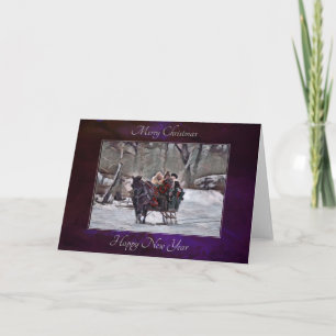 Carte de Noël "Cheval Sleigh 02"