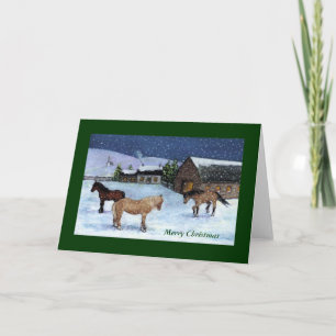 CARTE DE NOËL : CHEVAUX, NEIGE : ART
