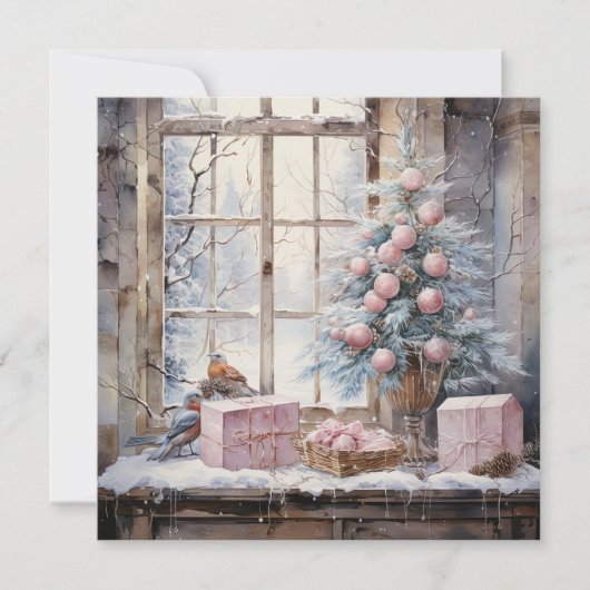 Carte de Noël Chic Chic Shabby Rose Aquarelle (Devant)