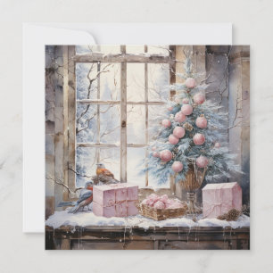 Carte de Noël Chic Chic Shabby Rose Aquarelle