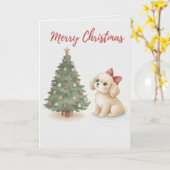 Carte de Noël Chien Joyeux Chien Fluffy avec Sapin (Fleur jaune)