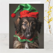 Carte de Noël Chiot Elf Hound Afghan (Fleur jaune)