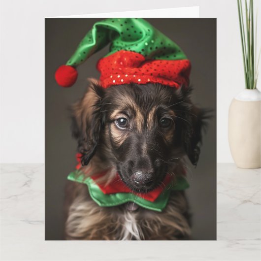 Carte de Noël Chiot Elf Hound Afghan (Devant)